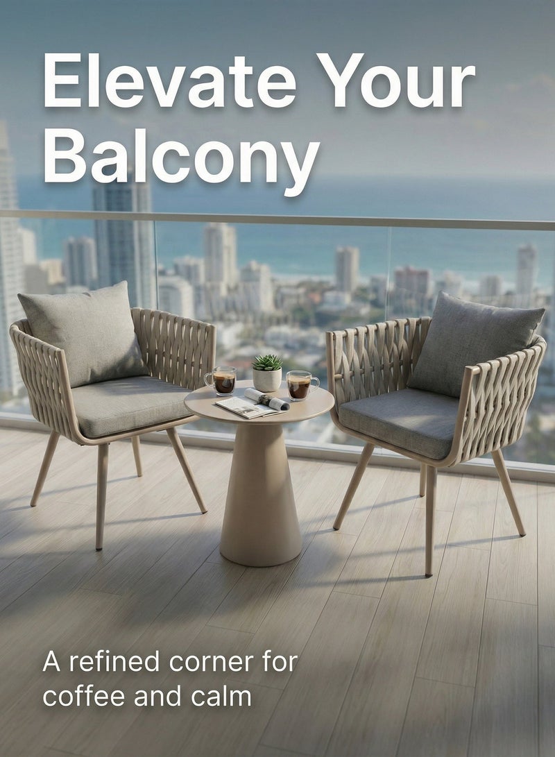 SUNRISE 3-Piece Outdoor Bistro Set Including 2 PE Rattan Chairs And Round Table Champagne - Image 2